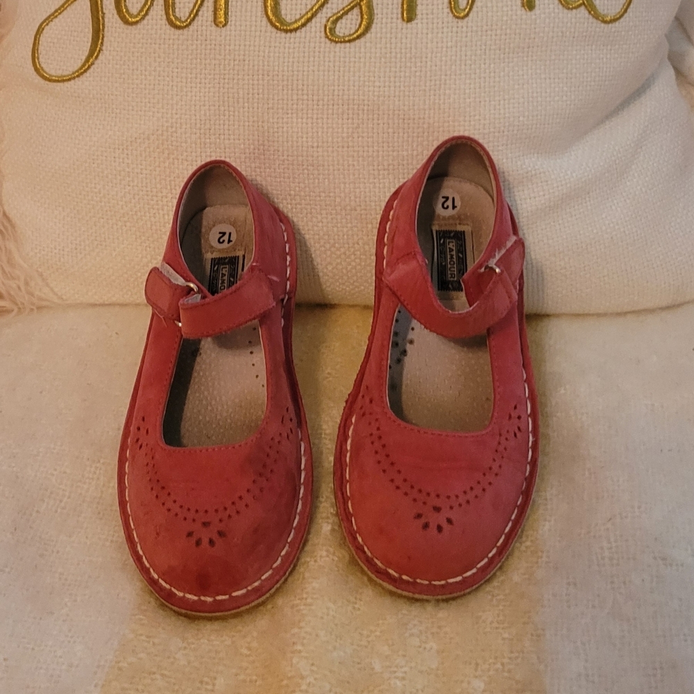 L'Amour pink suede strap girls shoes, sz. 12